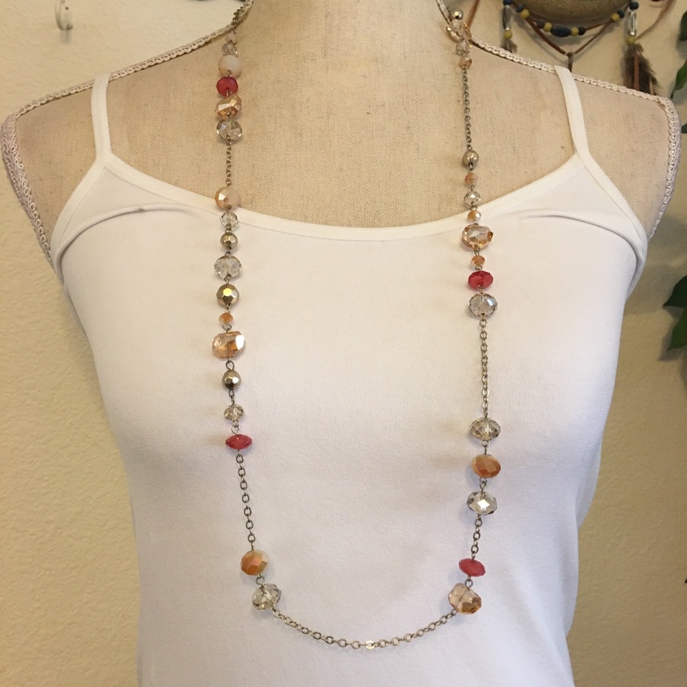 LOFT faceted glass beaded gold tone chain necklace